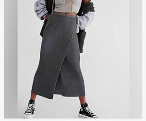 Free People Midi Wrap Skirt Charcoal Knit Womens Small